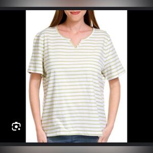 Coral Bay Striped White and Light Green Tee